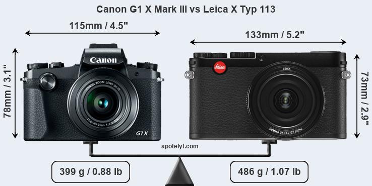 Size Canon G1 X Mark III vs Leica X Typ 113