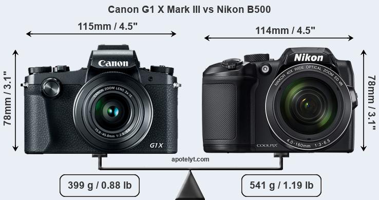 Size Canon G1 X Mark III vs Nikon B500