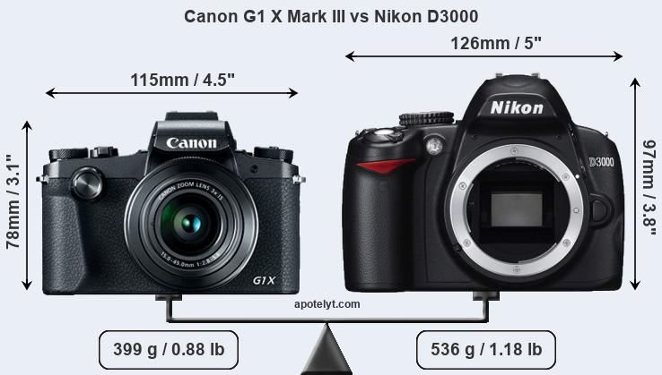 Size Canon G1 X Mark III vs Nikon D3000