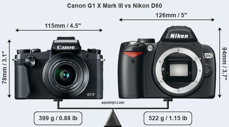 Size Canon G1 X Mark III vs Nikon D60