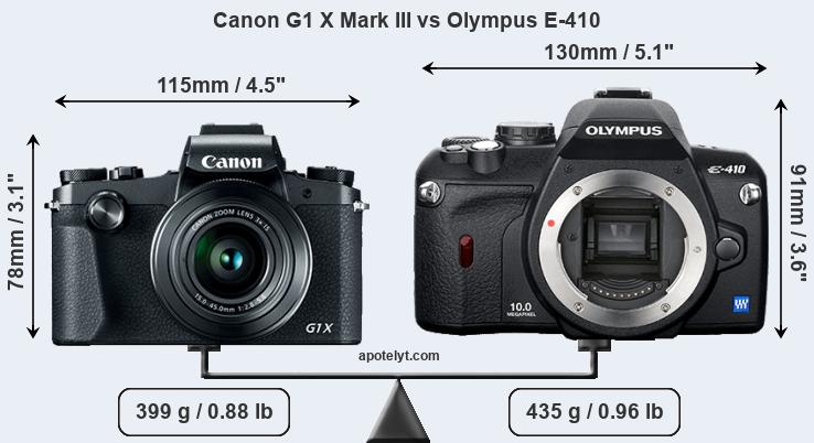 Size Canon G1 X Mark III vs Olympus E-410