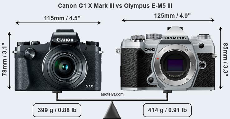 Size Canon G1 X Mark III vs Olympus E-M5 III