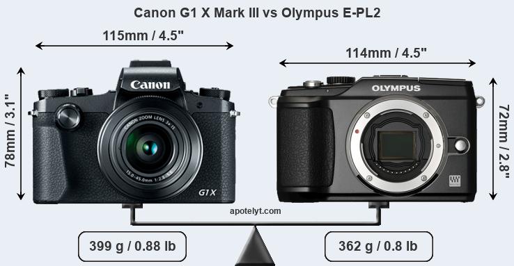 Size Canon G1 X Mark III vs Olympus E-PL2