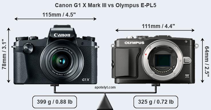 Size Canon G1 X Mark III vs Olympus E-PL5