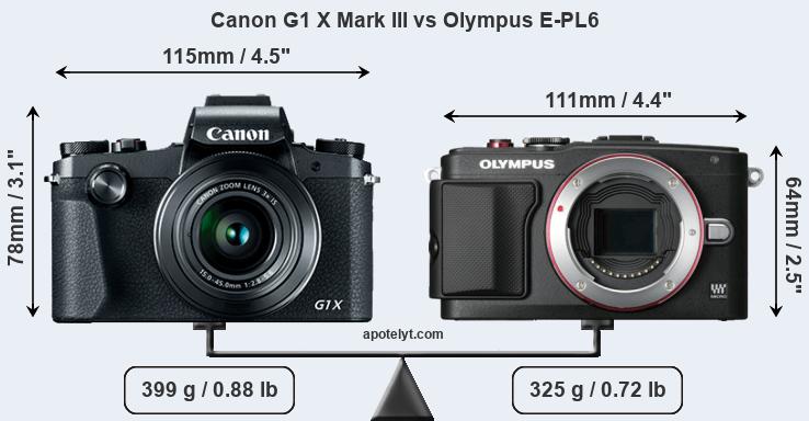 Size Canon G1 X Mark III vs Olympus E-PL6