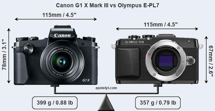 Size Canon G1 X Mark III vs Olympus E-PL7
