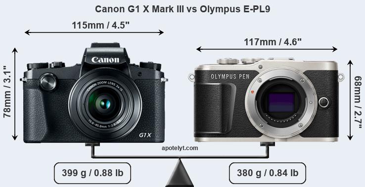 Size Canon G1 X Mark III vs Olympus E-PL9