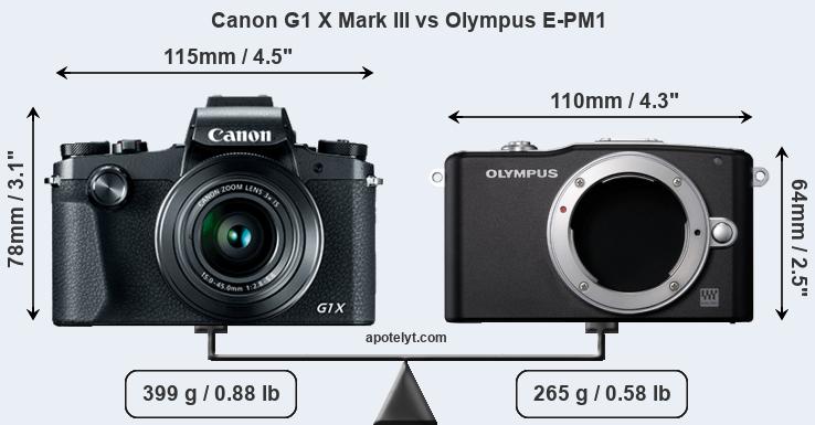 Size Canon G1 X Mark III vs Olympus E-PM1