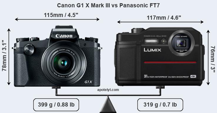 Size Canon G1 X Mark III vs Panasonic FT7