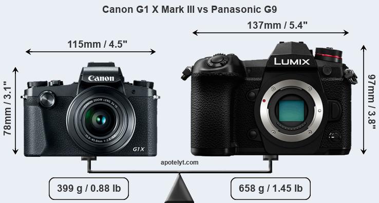 Size Canon G1 X Mark III vs Panasonic G9