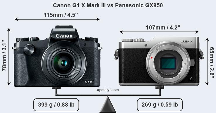 Size Canon G1 X Mark III vs Panasonic GX850