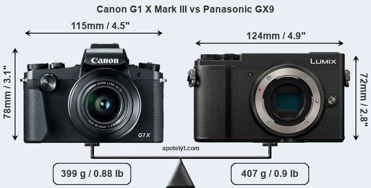Size Canon G1 X Mark III vs Panasonic GX9