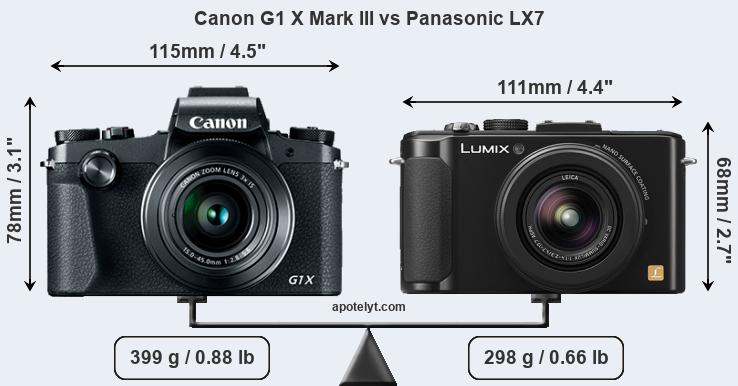 Size Canon G1 X Mark III vs Panasonic LX7