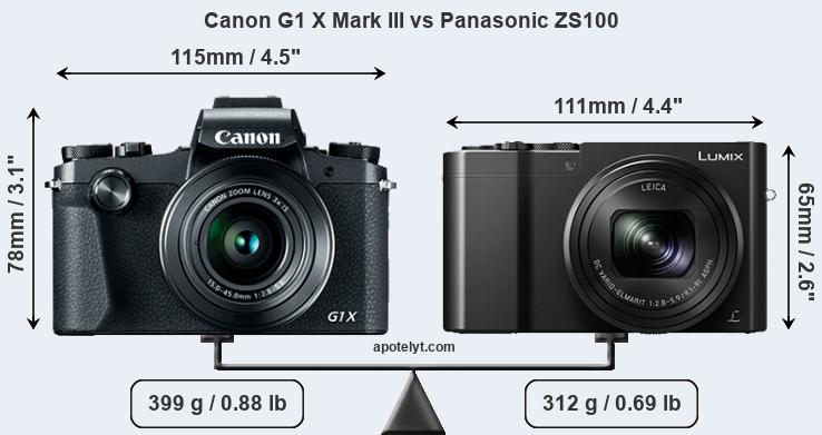 Size Canon G1 X Mark III vs Panasonic ZS100