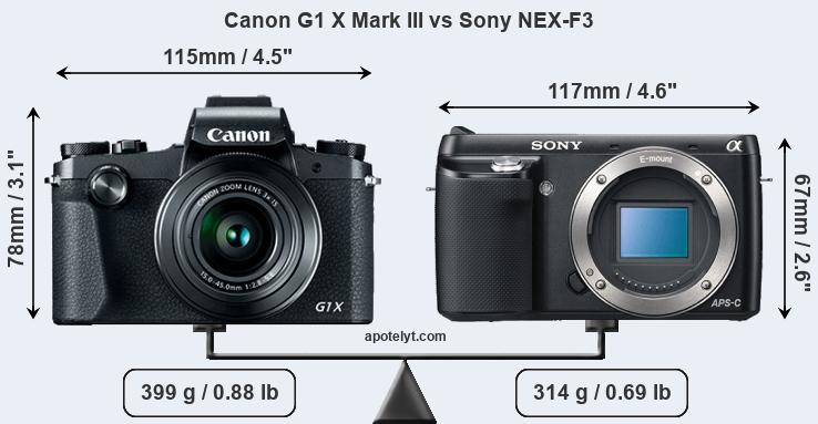 Size Canon G1 X Mark III vs Sony NEX-F3