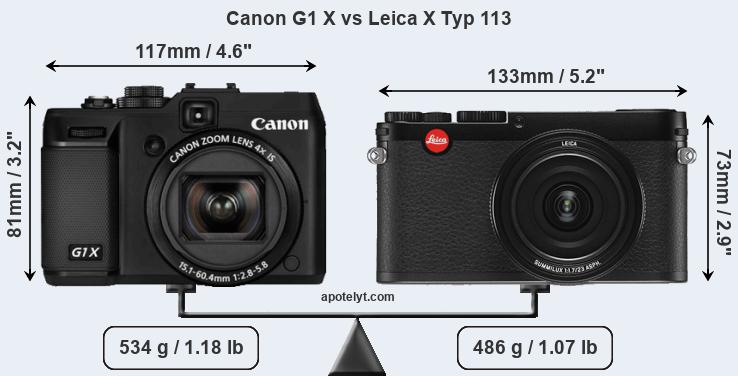 Size Canon G1 X vs Leica X Typ 113