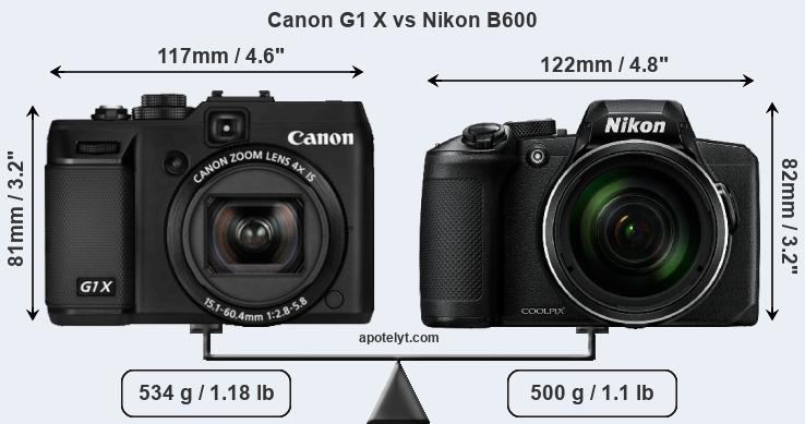 Size Canon G1 X vs Nikon B600