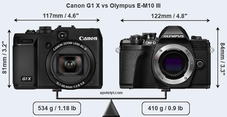 Size Canon G1 X vs Olympus E-M10 III