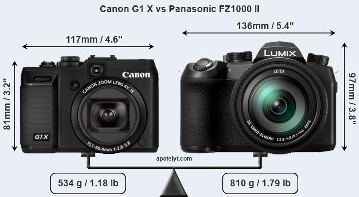 Size Canon G1 X vs Panasonic FZ1000 II
