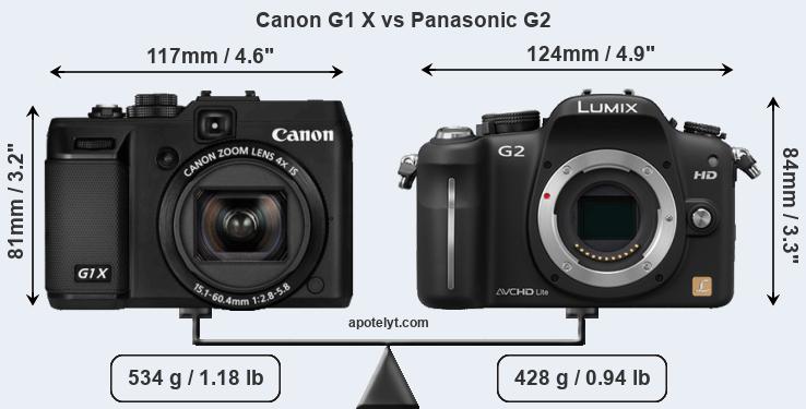 Size Canon G1 X vs Panasonic G2