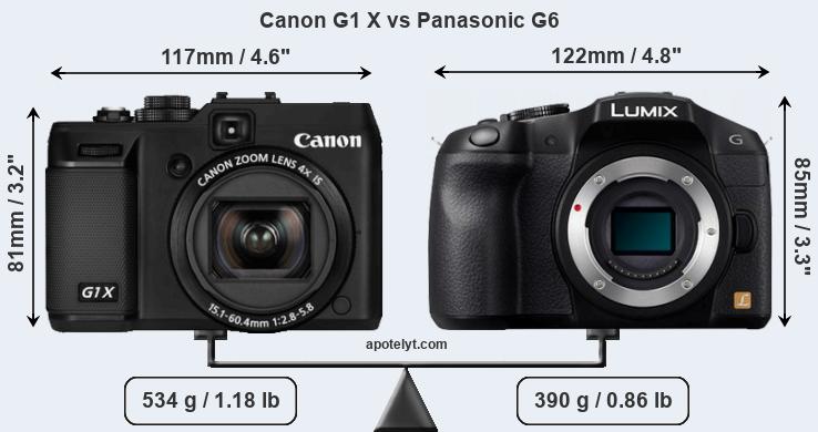 Size Canon G1 X vs Panasonic G6