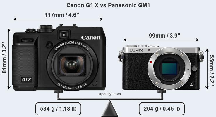 Size Canon G1 X vs Panasonic GM1
