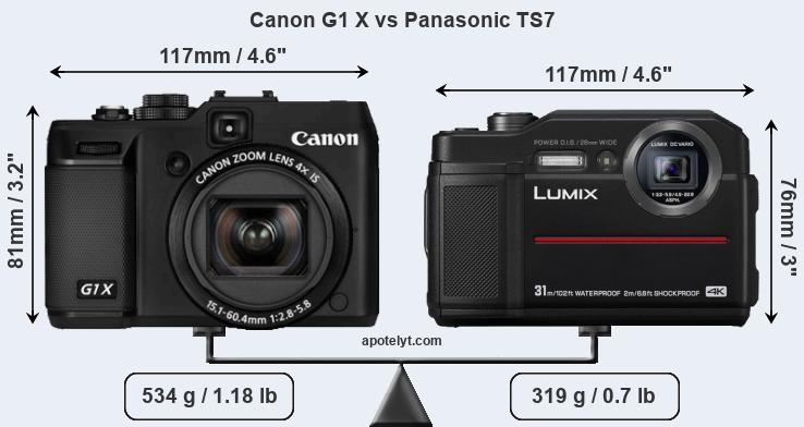 Size Canon G1 X vs Panasonic TS7