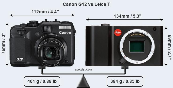 Size Canon G12 vs Leica T