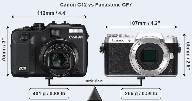 Size Canon G12 vs Panasonic GF7