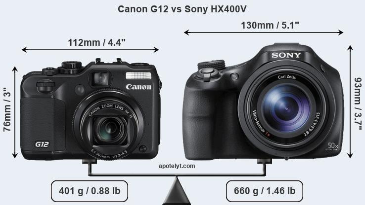 Size Canon G12 vs Sony HX400V