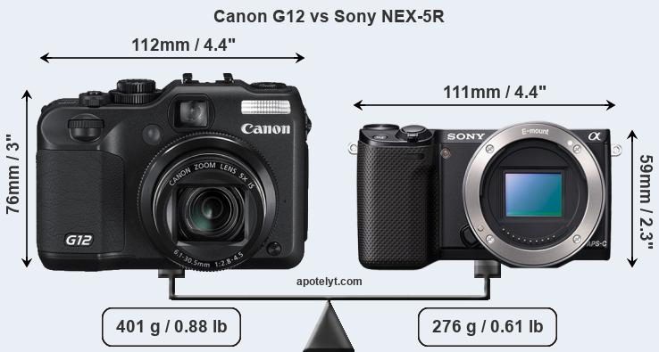 Size Canon G12 vs Sony NEX-5R