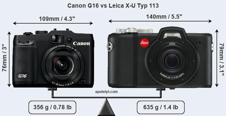 Size Canon G16 vs Leica X-U Typ 113