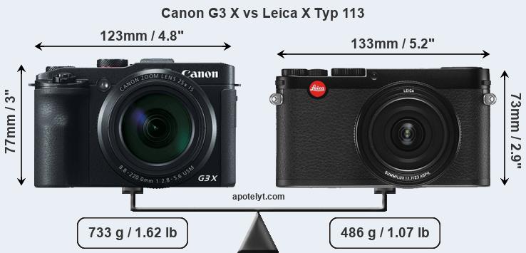 Size Canon G3 X vs Leica X Typ 113