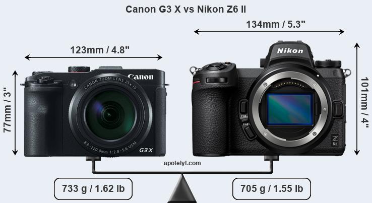 Size Canon G3 X vs Nikon Z6 II
