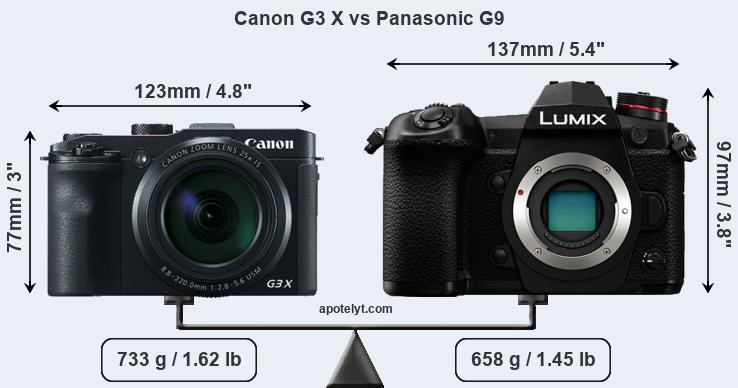 Size Canon G3 X vs Panasonic G9