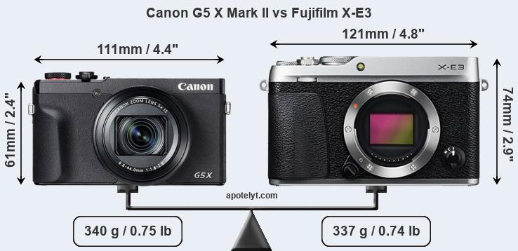 Size Canon G5 X Mark II vs Fujifilm X-E3