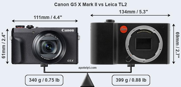 Size Canon G5 X Mark II vs Leica TL2