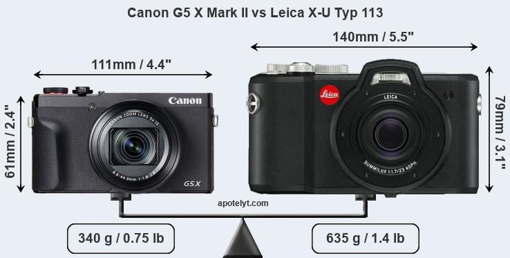 Size Canon G5 X Mark II vs Leica X-U Typ 113