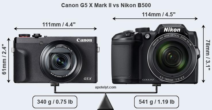 Size Canon G5 X Mark II vs Nikon B500