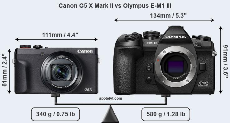 Size Canon G5 X Mark II vs Olympus E-M1 III