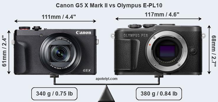 Size Canon G5 X Mark II vs Olympus E-PL10