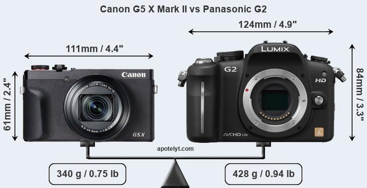 Size Canon G5 X Mark II vs Panasonic G2