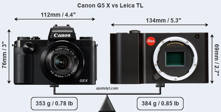Size Canon G5 X vs Leica TL