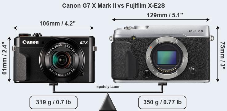 Size Canon G7 X Mark II vs Fujifilm X-E2S