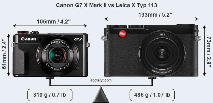 Size Canon G7 X Mark II vs Leica X Typ 113