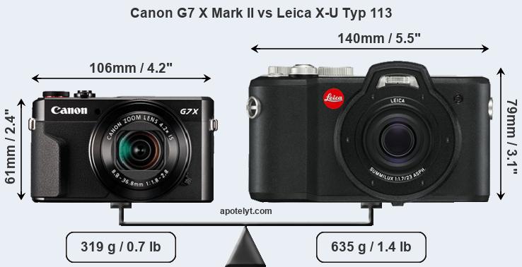 Size Canon G7 X Mark II vs Leica X-U Typ 113