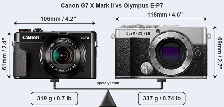 Size Canon G7 X Mark II vs Olympus E-P7