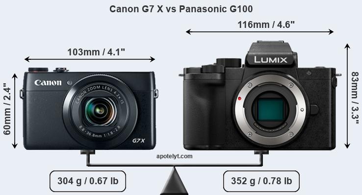 Size Canon G7 X vs Panasonic G100