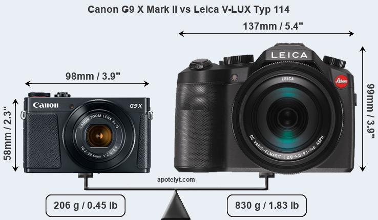Size Canon G9 X Mark II vs Leica V-LUX Typ 114