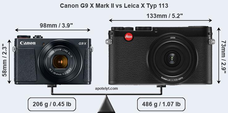 Size Canon G9 X Mark II vs Leica X Typ 113